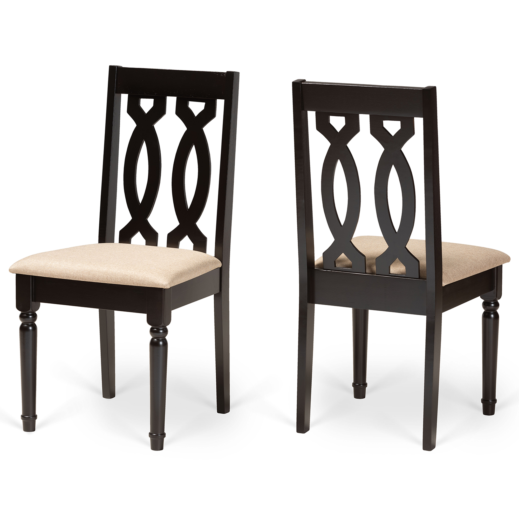 Baxton Studio Cherese Modern and Contemporary Sand Fabric Upholstered and Dark Brown Finished Wood 2-Piece Dining Chair Set